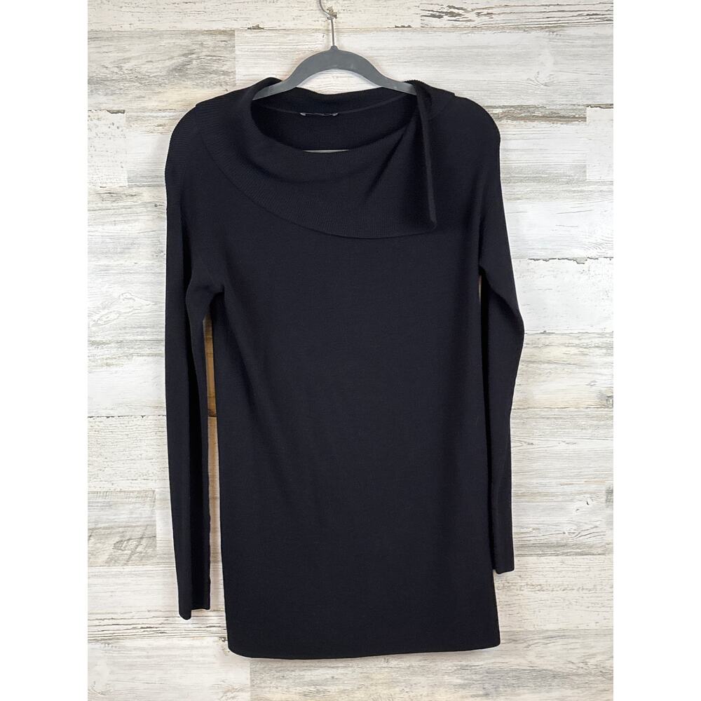 Lafayette 148 New York Womens XS Black Ribbed Roll Neck Tunic Sweater NEW